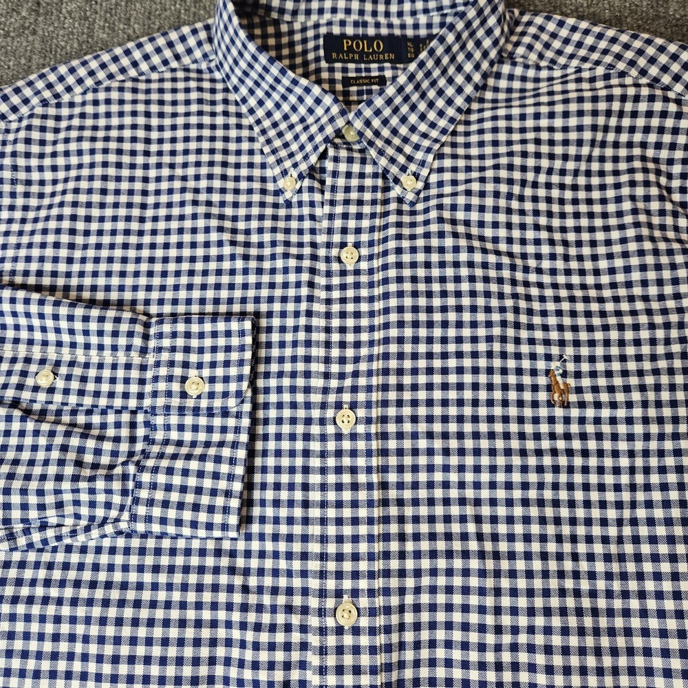 Polo Ralph Lauren Oxford Cloth Button Up Shirt Size XL Blue Check Longsleeve